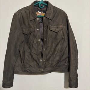 Harley Davidson Motorcycle Genuine Leather Brown Stampede Jacket Size L/W